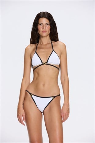 Gold Düğmeli Beyaz Bikini Üstü
