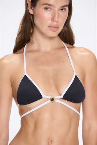 Gold Düğmeli Siyah Bikini Üstü