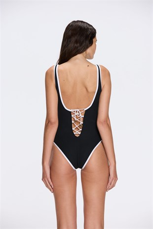 Gold Düğmeli Siyah Mayo