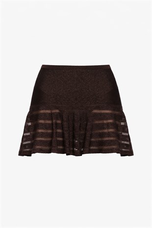 Kahverengi Işıltılı Mini Etek