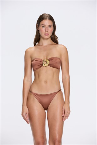 Kahverengi Metal Tokalı Bikini Üstü