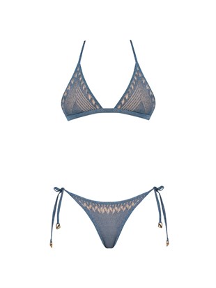Mavi Işıltılı Bikini Altı