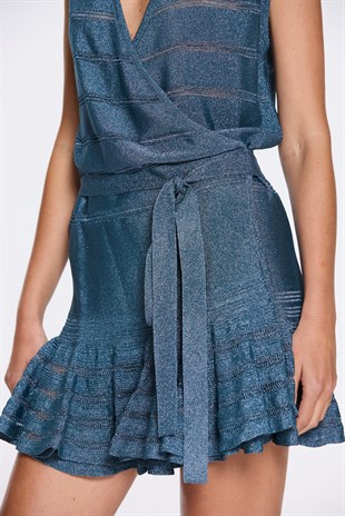 Mavi Işıltılı Mini Elbise