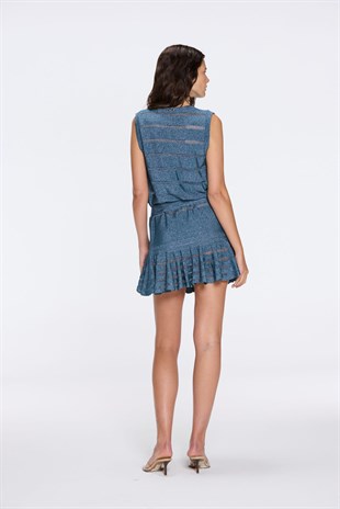 Mavi Işıltılı Mini Elbise