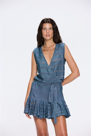 Mavi Işıltılı Mini Elbise