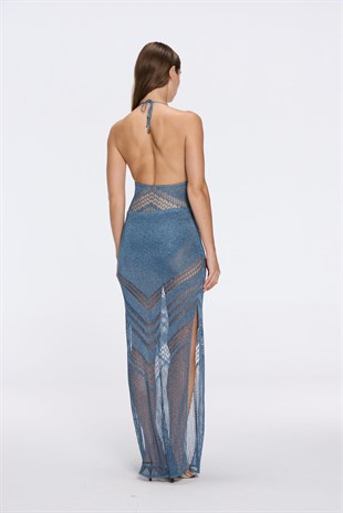 Mavi Işıltılı Uzun Etek