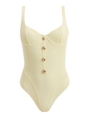 Sarı Gold Düğme Detaylı Mayo