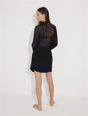Siyah Delikli Mini Kaftan
