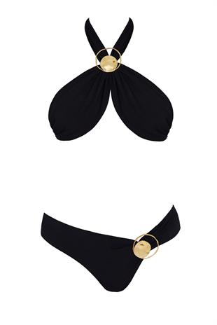 Siyah Gold Toka Detaylı Bikini Üstü