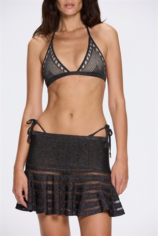 Siyah Işıltılı Mini Etek