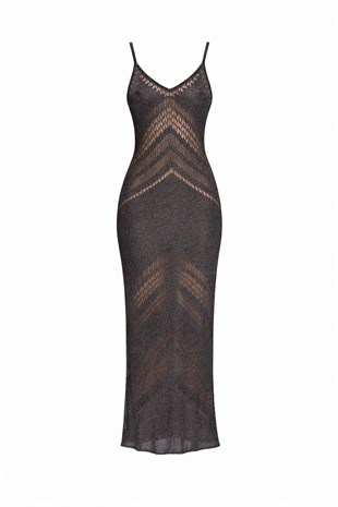 Siyah Işıltılı Uzun Elbise