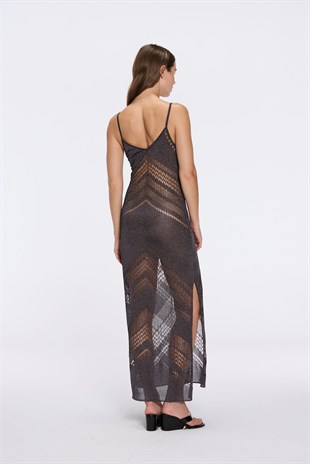 Siyah Işıltılı Uzun Elbise