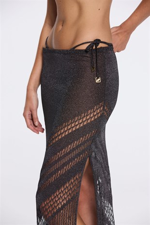 Siyah Işıltılı Uzun Etek
