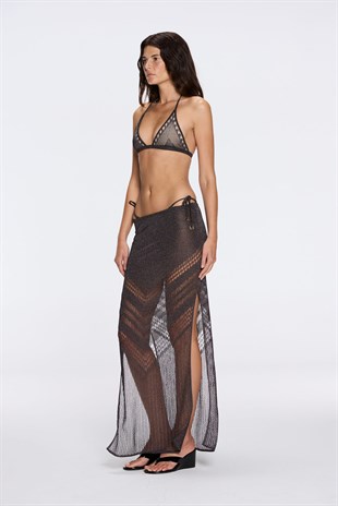 Siyah Işıltılı Uzun Etek