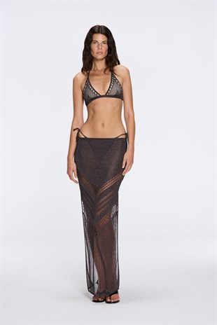 Siyah Işıltılı Uzun Etek