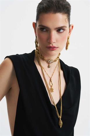 Protector Choker Altın Kaplama Göz Zirkon Charm Zincir Kolye