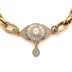 Protector Choker Altın Kaplama Göz Zirkon Charm Zincir Kolye