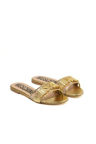 Taşlı Tokalı Gold Metalik Terlik