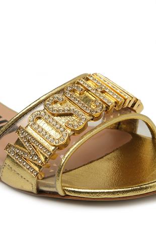 Taşlı Tokalı Gold Metalik Terlik
