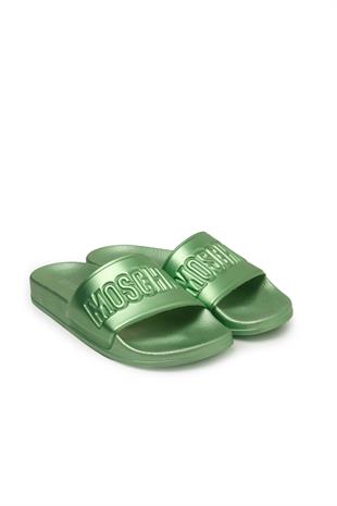 Yeşil Metalik Platform Tabanlı Terlik