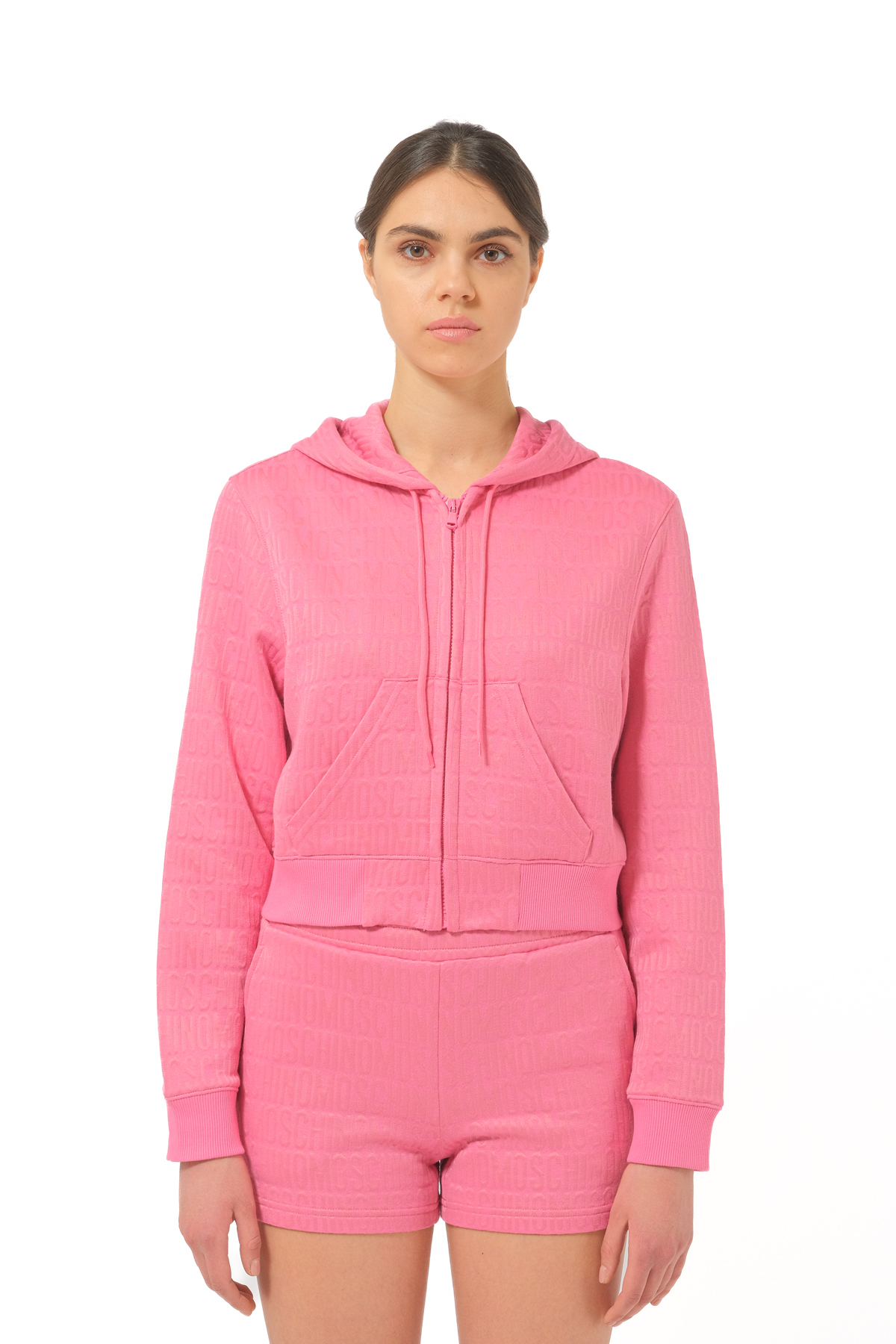 Pembe Logo Fermuarlı Sweatshirt
