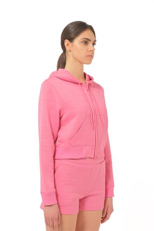 Pembe Logo Fermuarlı Sweatshirt