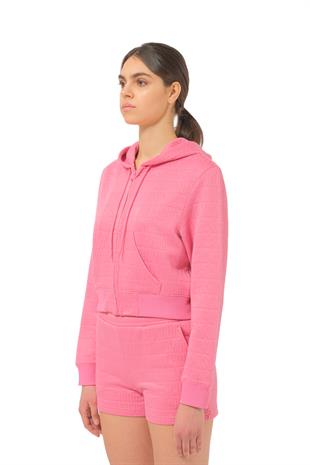 Pembe Logo Fermuarlı Sweatshirt