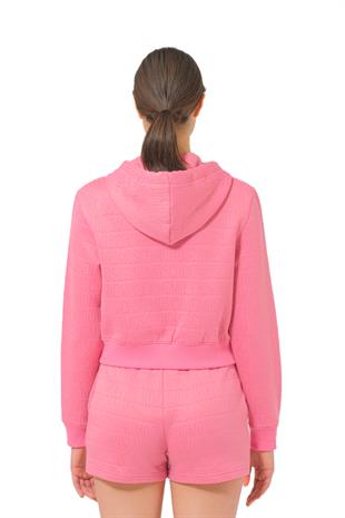 Pembe Logo Fermuarlı Sweatshirt