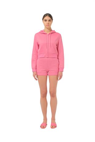 Pembe Logo Fermuarlı Sweatshirt