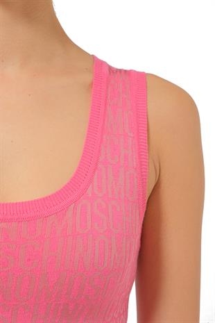 Pembe Logo Triko Mini Elbise