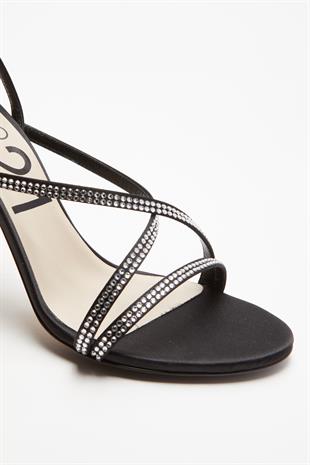 Siyah Kristal Taşlı Topuklu Sandalet
