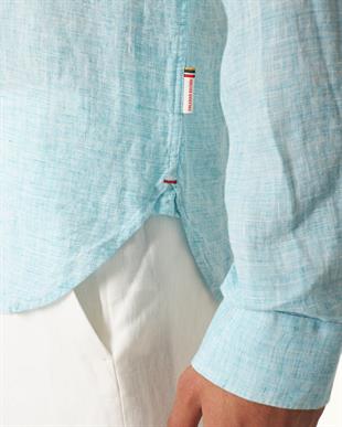 Açık Mavi Keten Uzun Kollu Gömlek