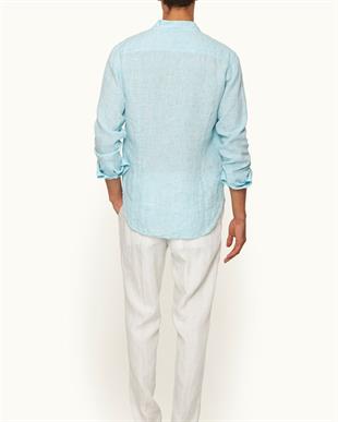 Açık Mavi Keten Uzun Kollu Gömlek