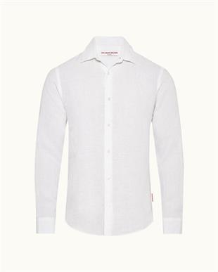 Beyaz Keten Uzun Kollu Gömlek