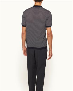 Lacivert Beyaz Çizgili Polo Yaka Triko T-shirt