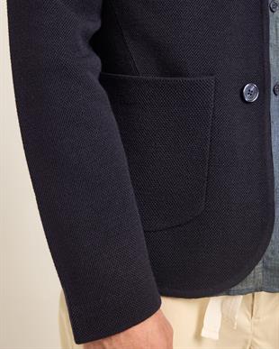 Lacivert Örme Kumaş Düğmeli Ceket