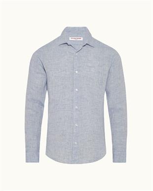 Mavi Keten Uzun Kollu Gömlek