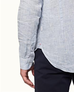 Mavi Keten Uzun Kollu Gömlek