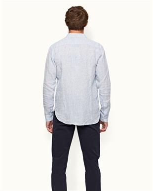 Mavi Keten Uzun Kollu Gömlek