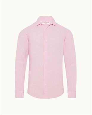 Pembe Keten Uzun Kollu Gömlek