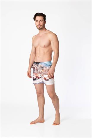 Retro Yarış Baskılı Deniz Şortu