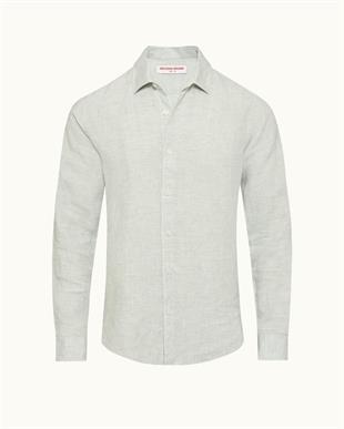 Yeşil Keten Uzun Kollu Gömlek