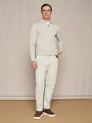 Bej Fermuarlı Yün Karışımlı Triko