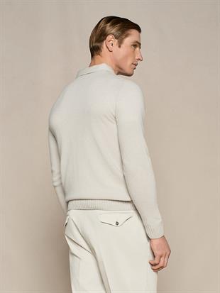 Bej Fermuarlı Yün Karışımlı Triko