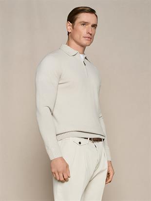 Bej Fermuarlı Yün Karışımlı Triko