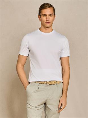 Beyaz Bisiklet Yaka T-shirt