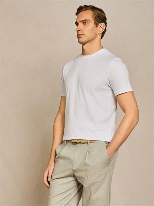 Beyaz Bisiklet Yaka T-shirt