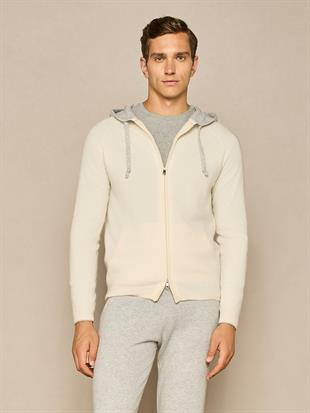 Beyaz Fermuarlı Kaşmir Hırka