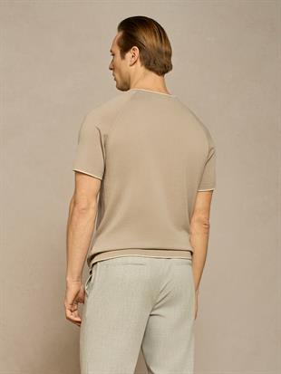 Bisiklet Yaka Bej Pamuk T-shirt