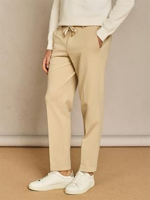 Cep Detaylı Bej Duble Paça Pantolon